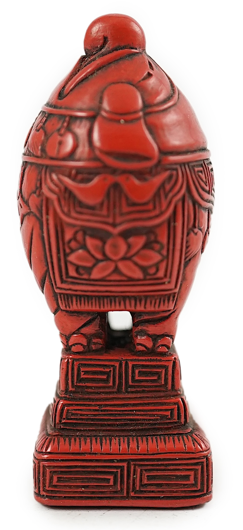 A small Japanese tsuishu (carved red lacquer) seal netsuke, 19th century